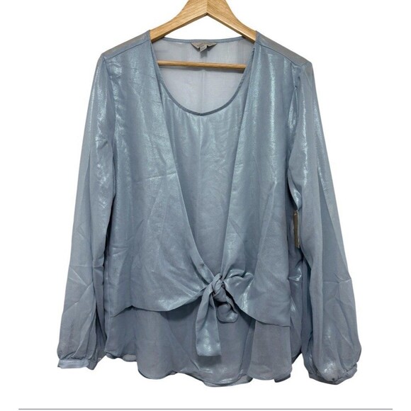 Sky Tops - NWT Belle Sky Blue Metallic Tie Front Blouse XXL Shimmery Top